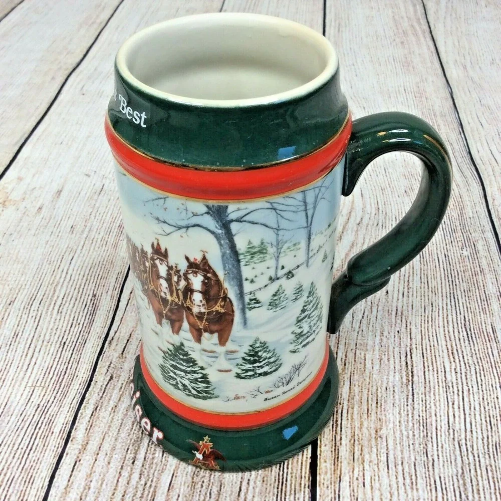 1991 Budweiser Anheuser‎ Busch Holiday Beer Stein Clydesdale Horses Vintage Mug